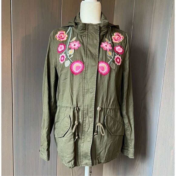 BAGATELLE Embroidered Boho Utility Jacket Olive M - Picture 1 of 11